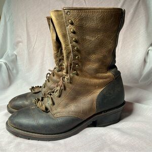 Vintage Double H Packer Leather Lace-Up Boots